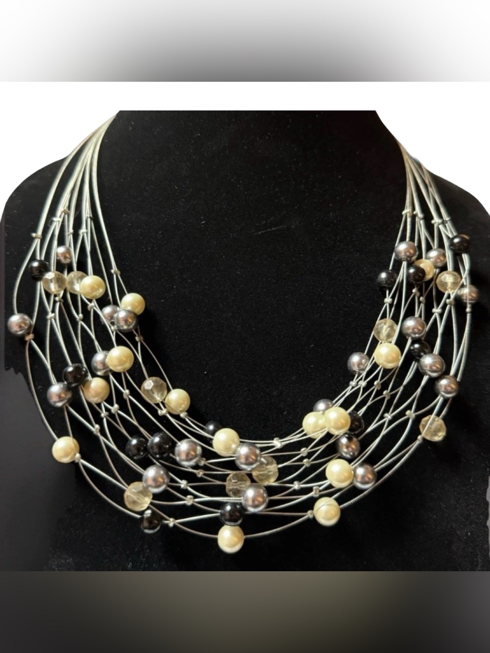 Vintage Cookie Lee Multi Strand Illusion Floating Pearl Necklace & Bracelet Set